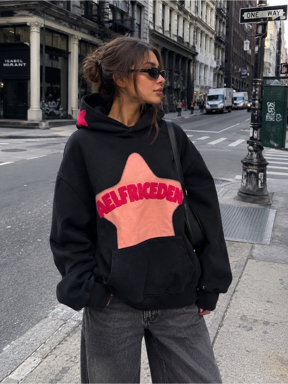 Aelfric Eden Black Hoodie with Pink Star and Pink Logo